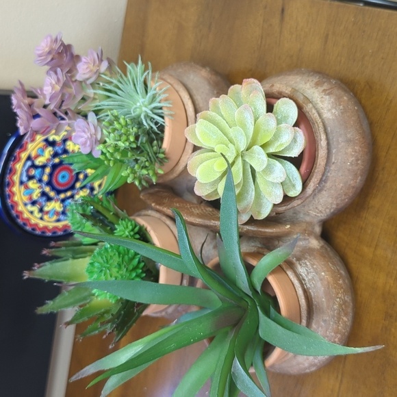 4 Section Primitive Rustic Clay Pot W/ Handle 8” x 8” x 3” - Picture 1 of 10